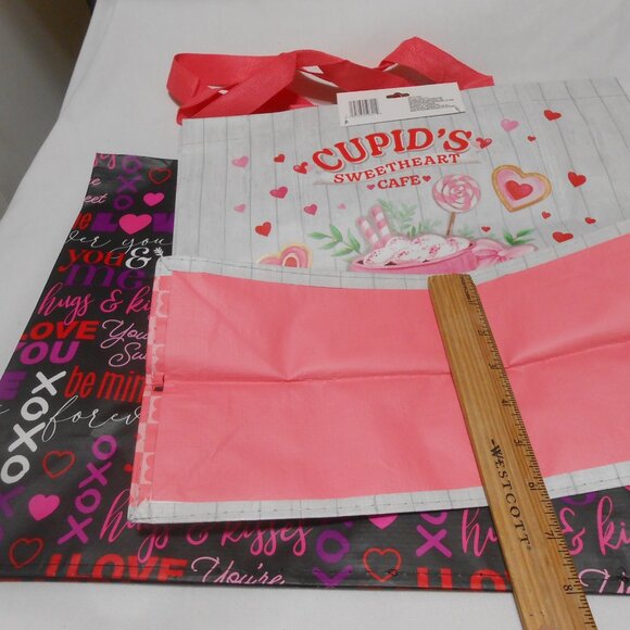 2 NEW Valentine reusable tote shopping Bags Cupid XOXO designs 14X13X6" 💕💕 - Picture 7 of 9